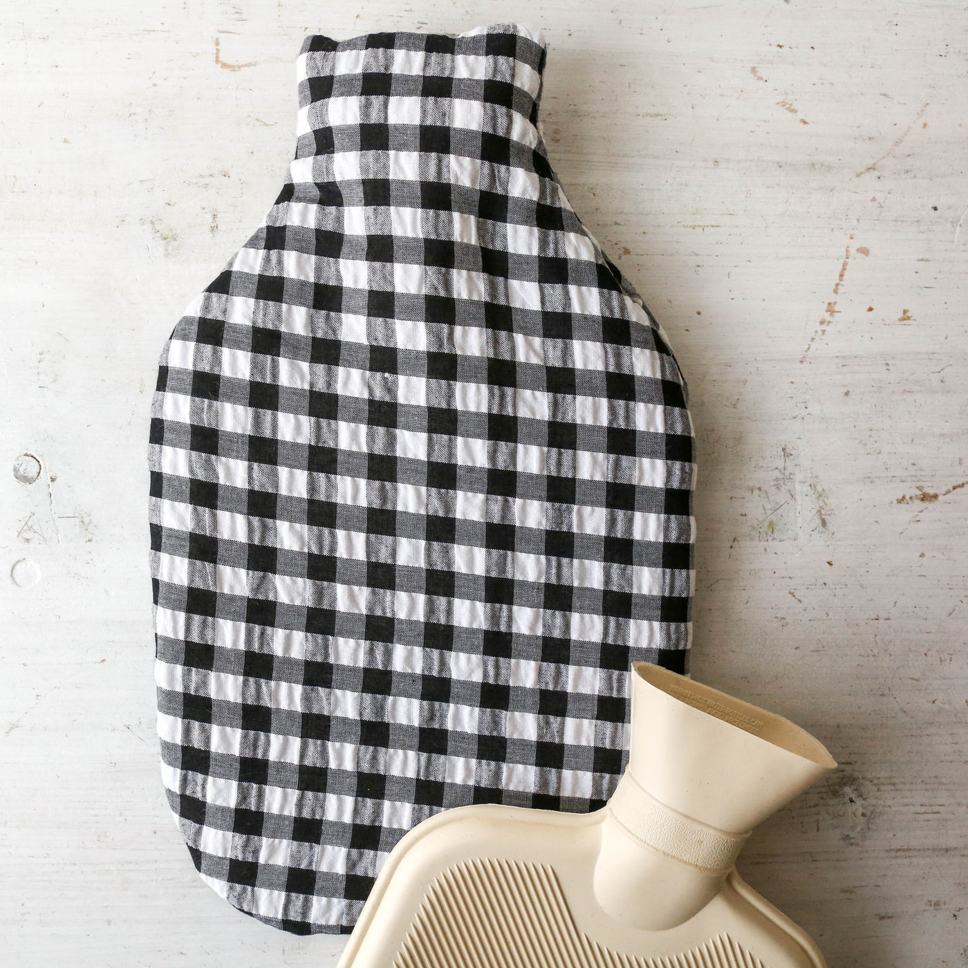 Handmade Hot Water Bottle - Black and White Gingham