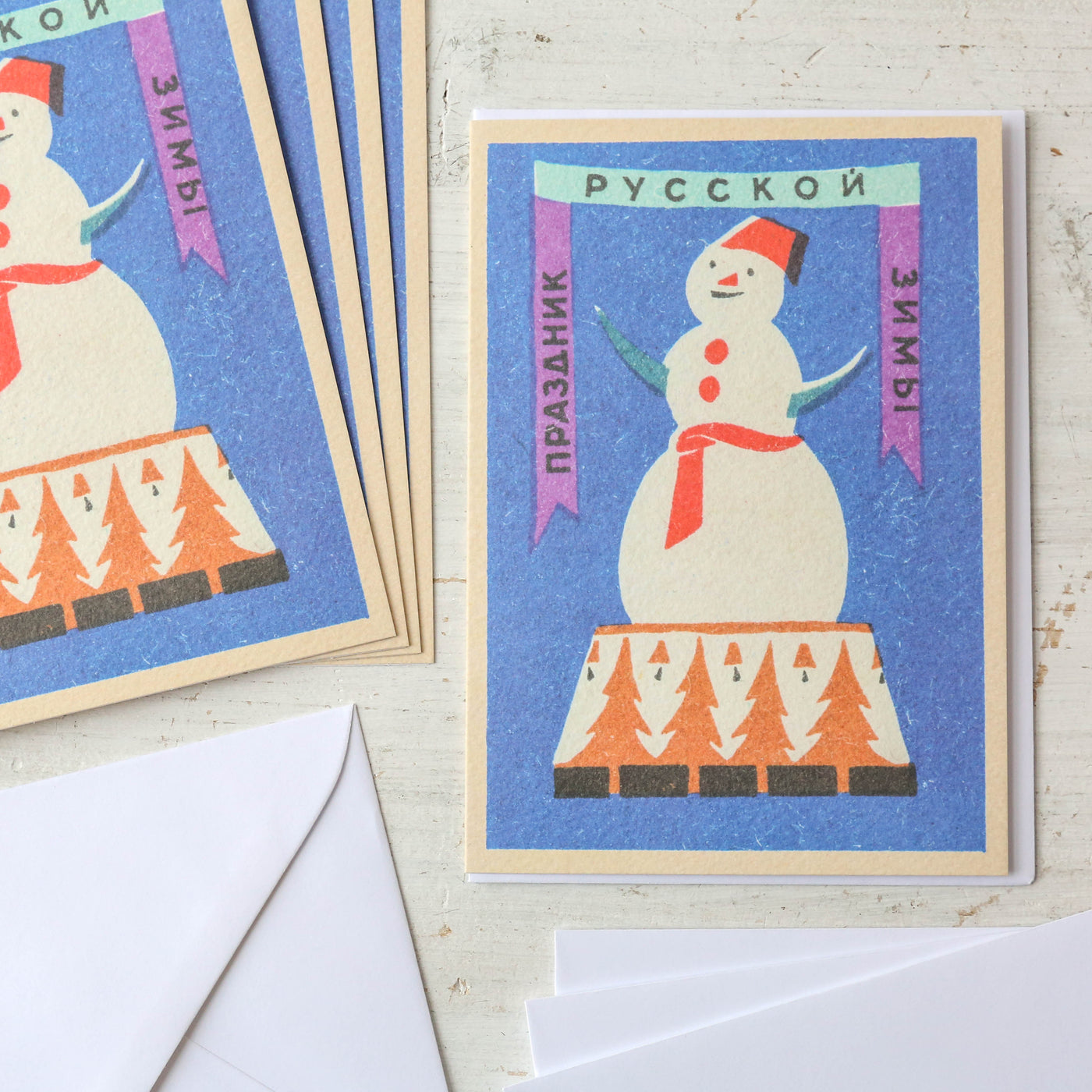 'Russian Snowman' Vintage Matchbox Card Pack of 5