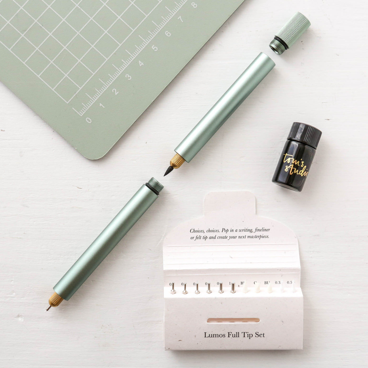 The Lumos Pro Duo in Sage - Two Refillable Pens with Multiple Tips