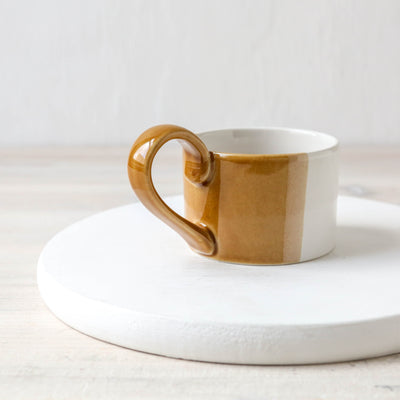 Mittee Ceramic Teacup Tealight Holder - Off White & Terracotta