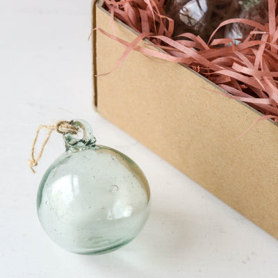 8cm Round Hand Blown Glass Bauble - Clear