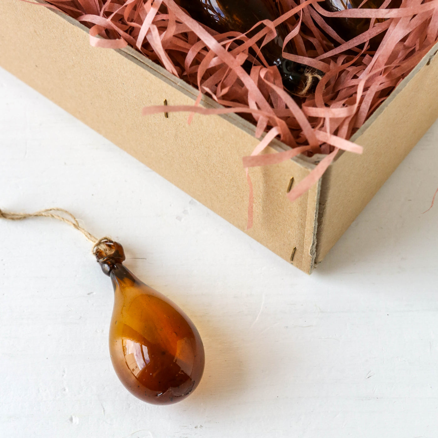 7cm Drop Hand Blown Glass Bauble - Brown