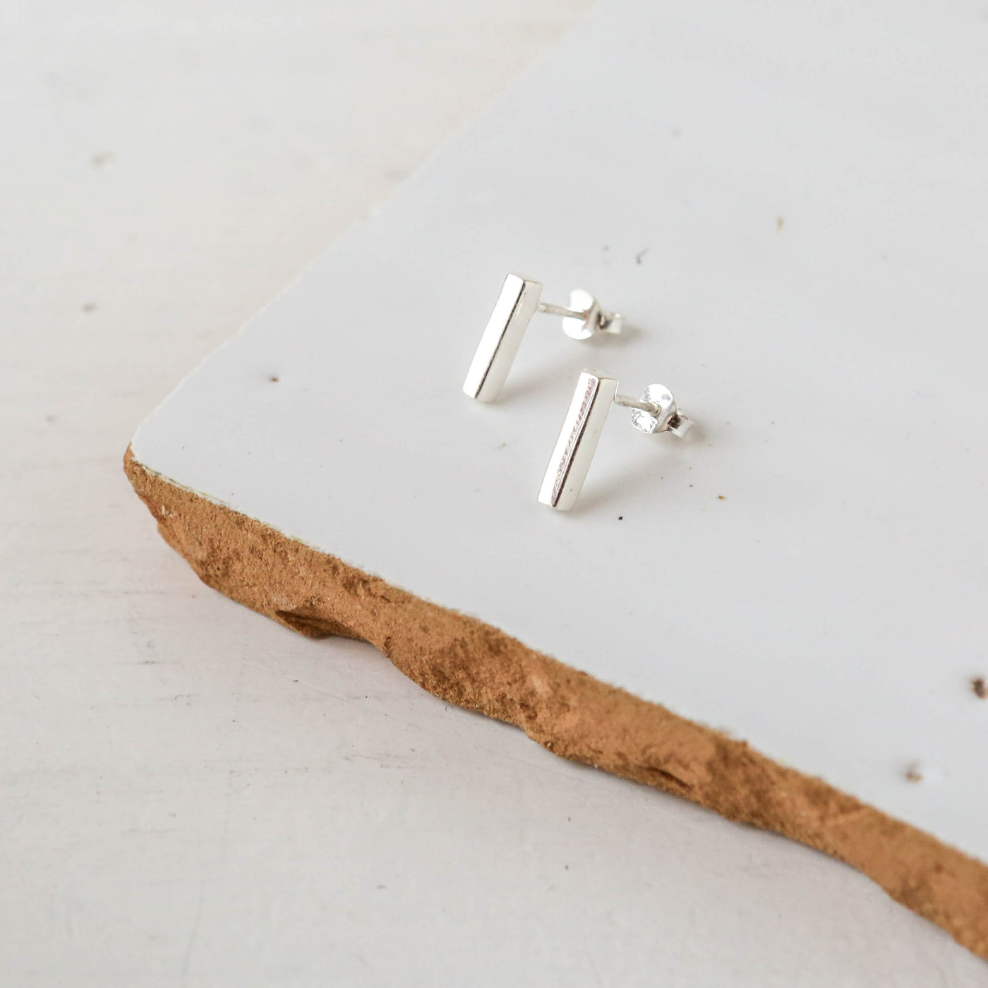 Silver Cuboid Stud Earrings