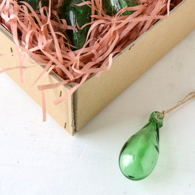 7cm Drop Hand Blown Glass Bauble - Green