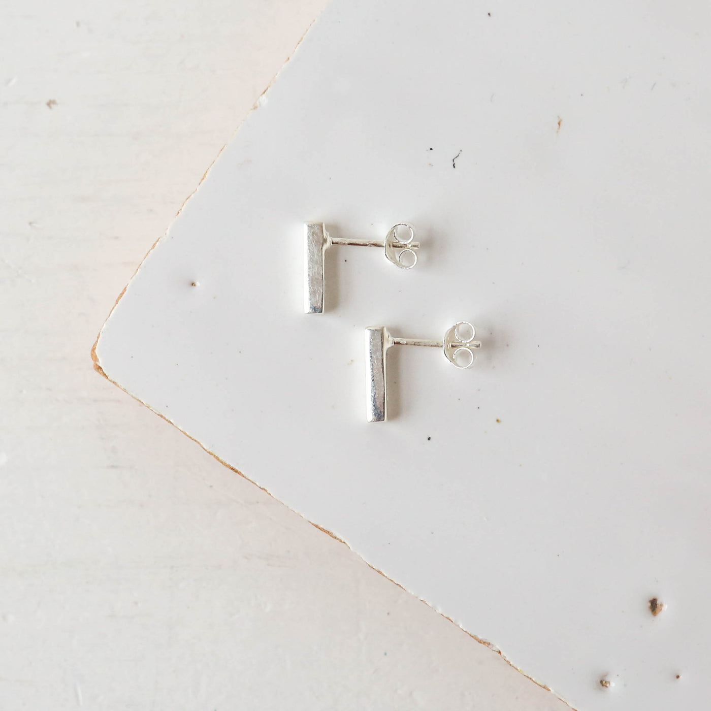 Silver Cuboid Stud Earrings