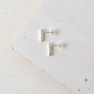Silver Cuboid Stud Earrings