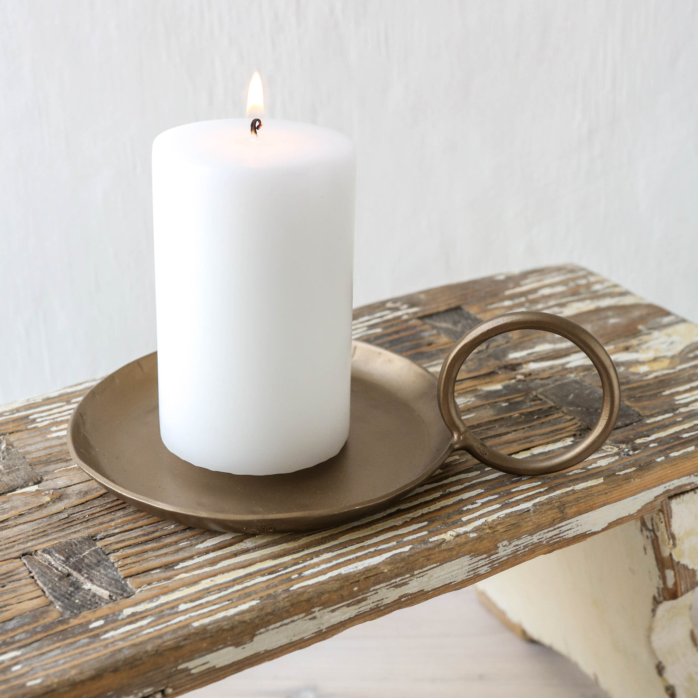 Dimali Metal Candle Holder with Handle - Antique Brass