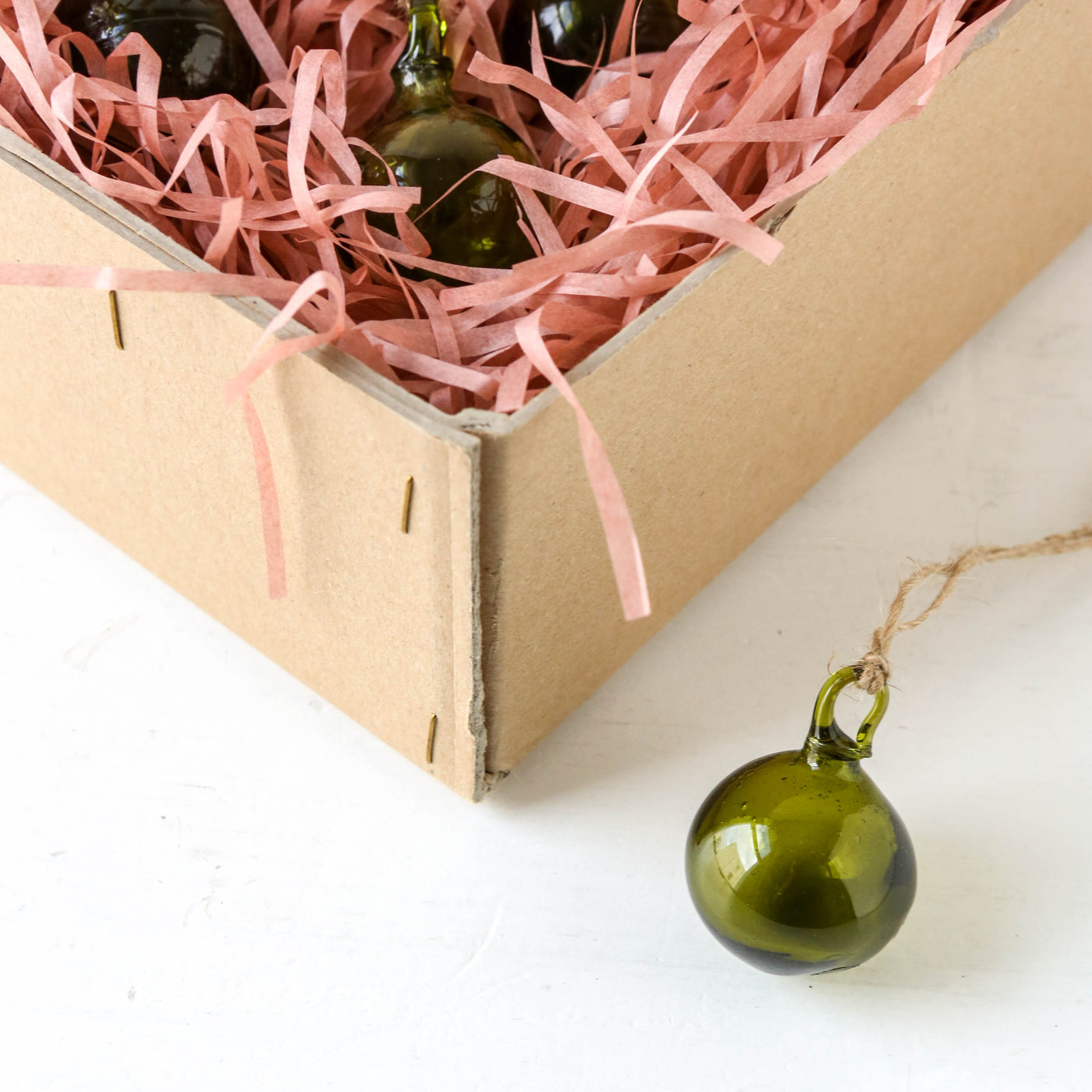 Round Hand Blown Glass Bauble - Olive