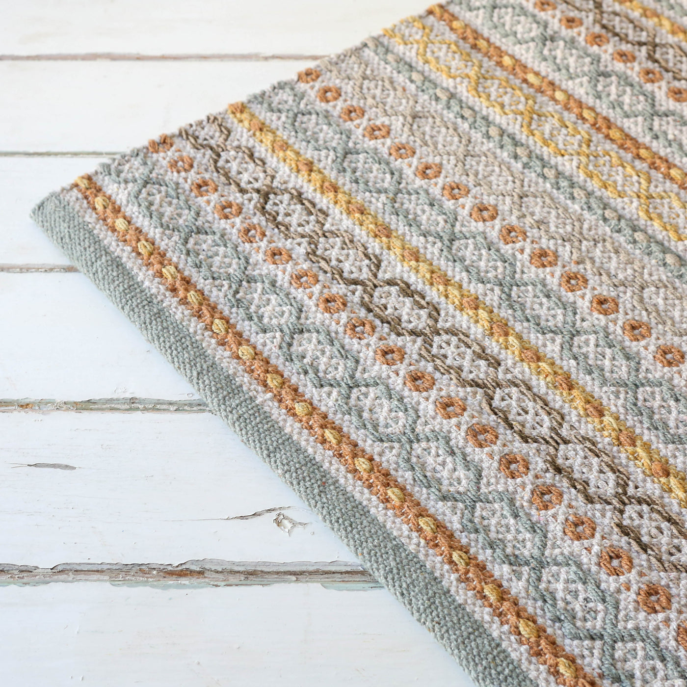Cotton Geometric Repeat Rug in Sandy Tones - 60 x 90cm