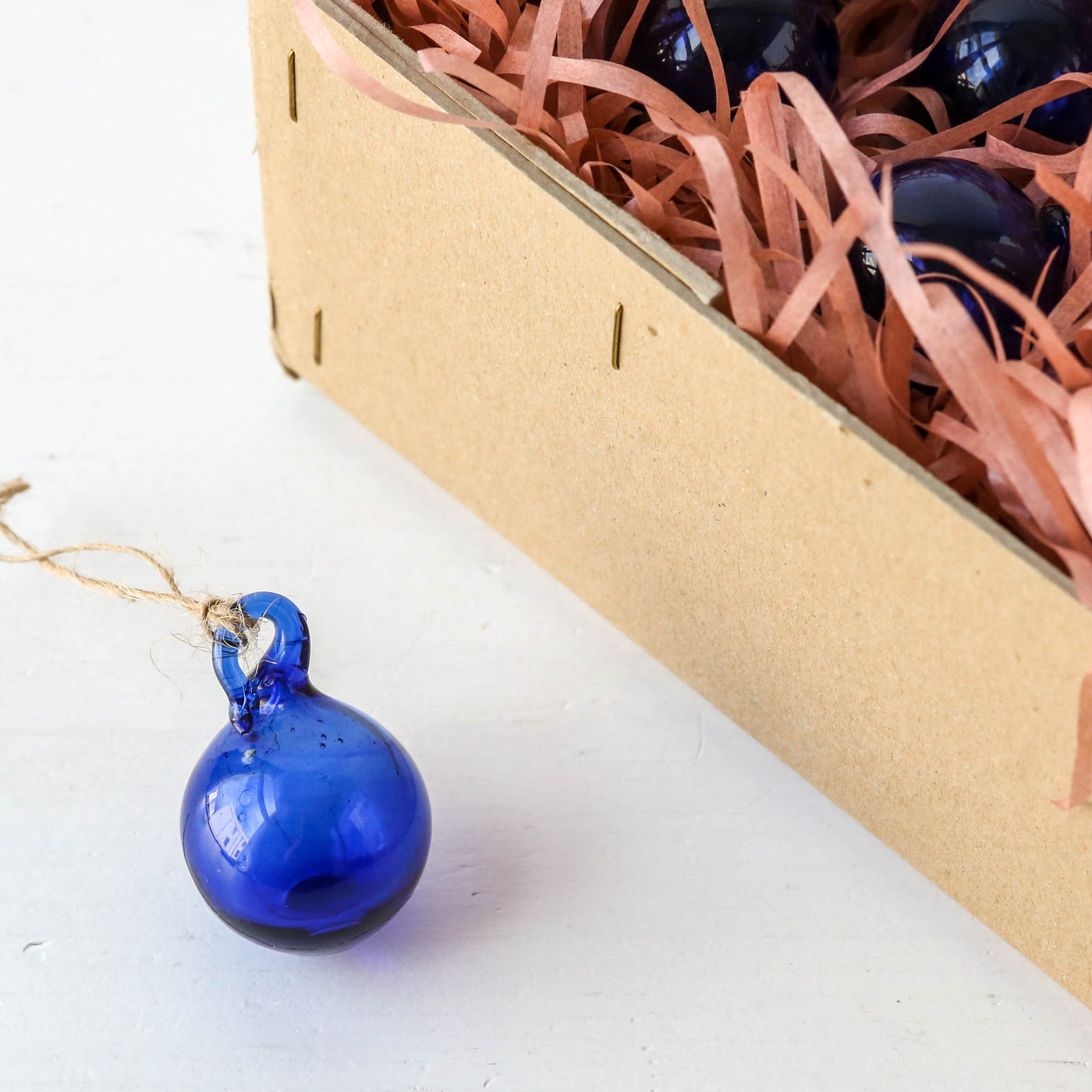 Round Hand Blown Glass Bauble - Blue