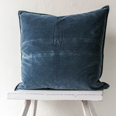 Cotton Velvet Cushion Cover - Historical Blue