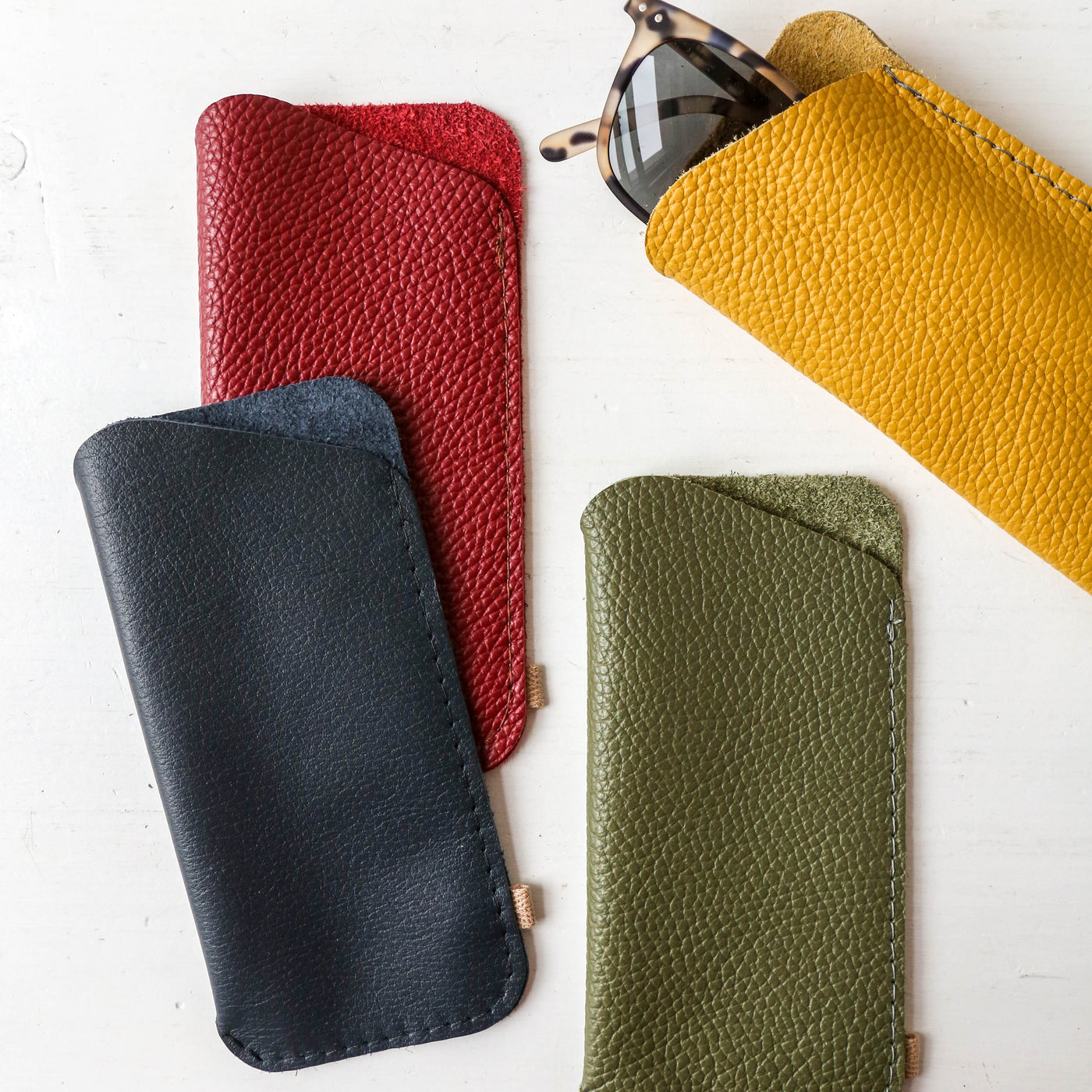 Leather Glasses Slip Case - Yellow