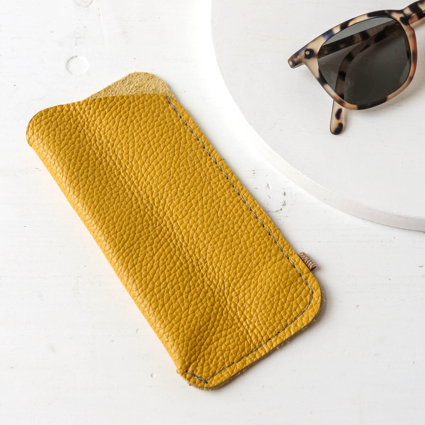 Leather Glasses Slip Case - Yellow
