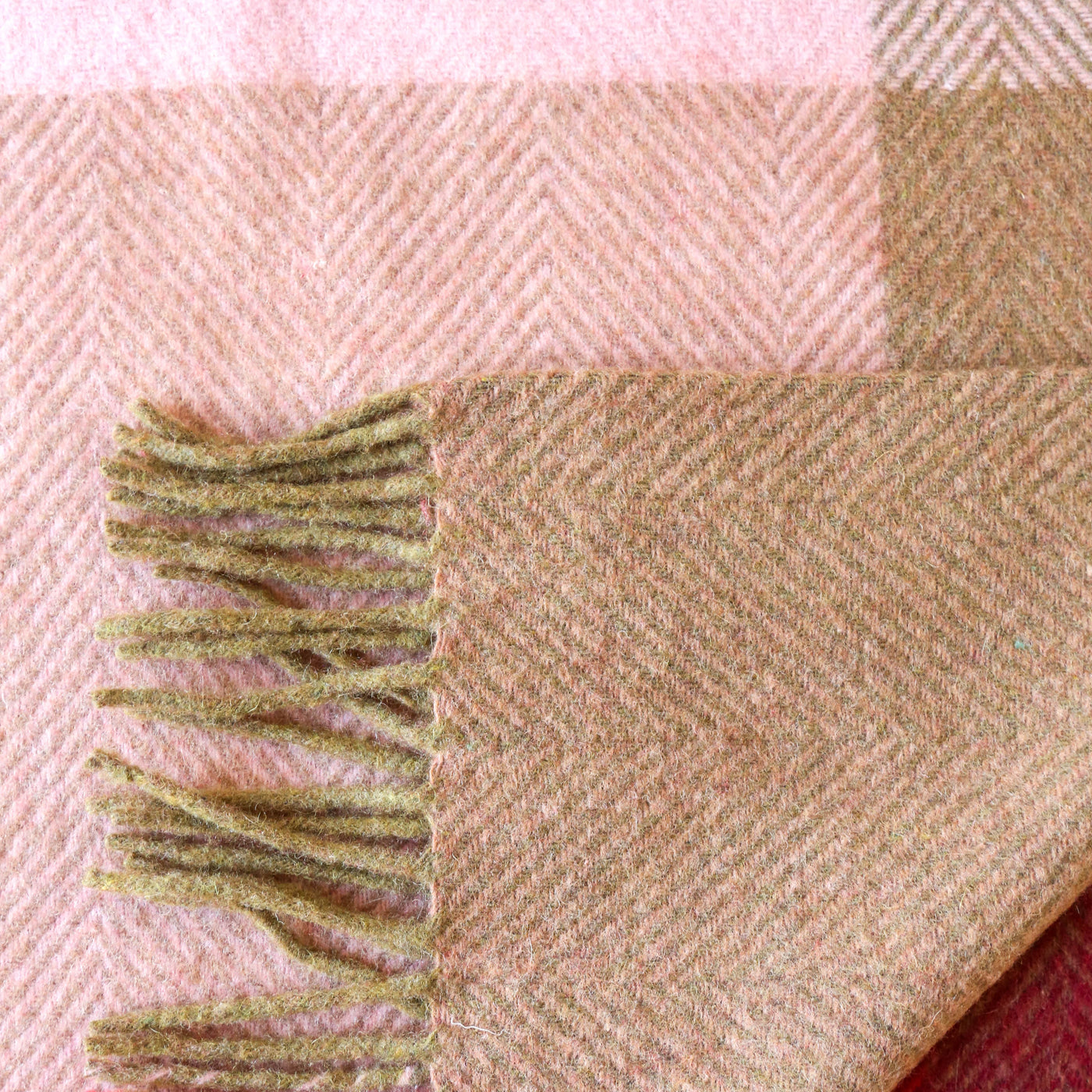 Recycled Wool Blanket - Pink Herringbone Block Check
