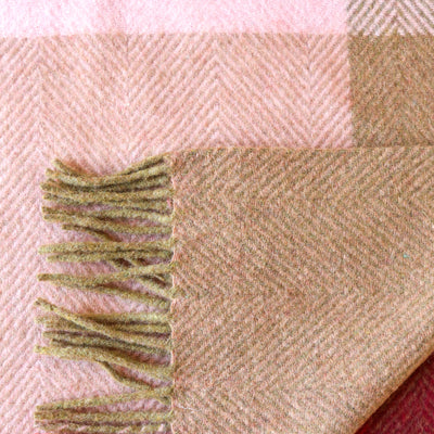 Recycled Wool Blanket - Pink Herringbone Block Check