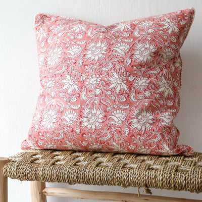 Phalanpur Block Printed Cushion Cover - Coral 50cm
