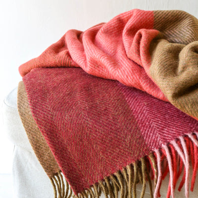 Recycled Wool Blanket - Pink Herringbone Block Check