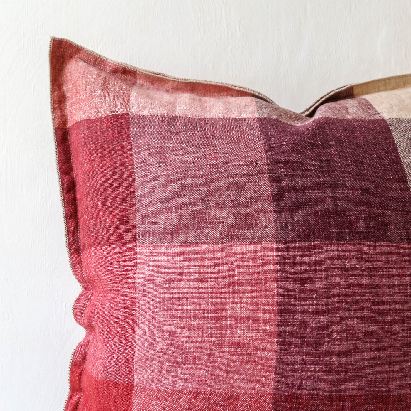 Linen Check Cushion Cover - Old Rose 50cm