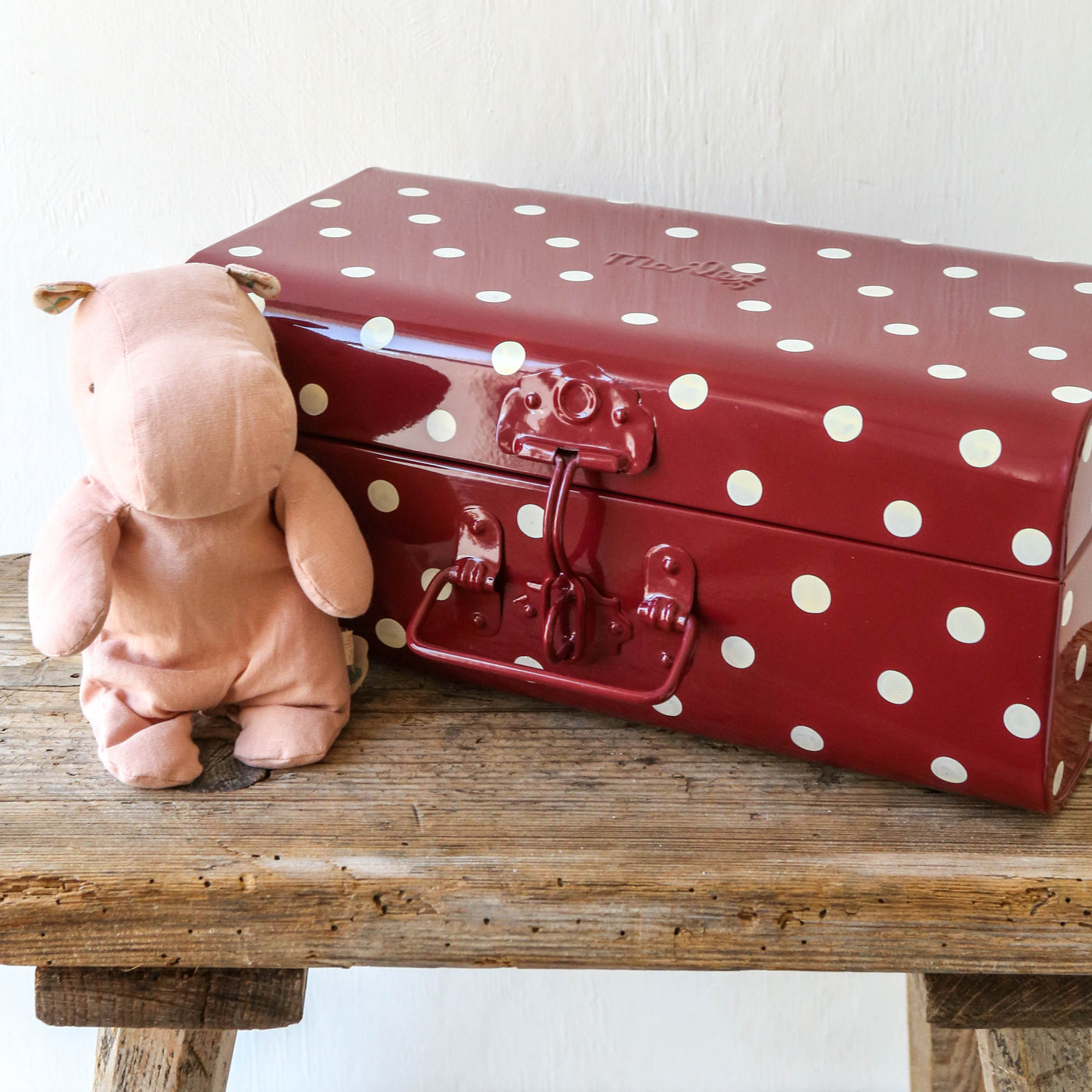 Storage Suitcase Trunk - Red with Dots