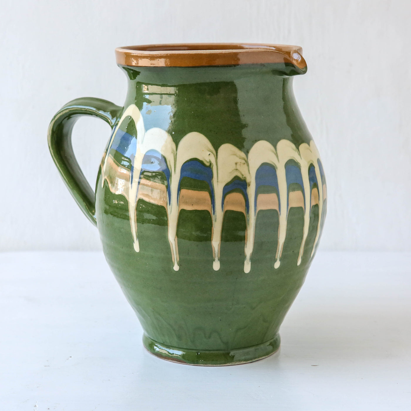 Romanian Slipware Folk Jug - Green