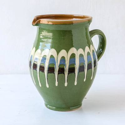 Romanian Slipware Folk Jug - Green