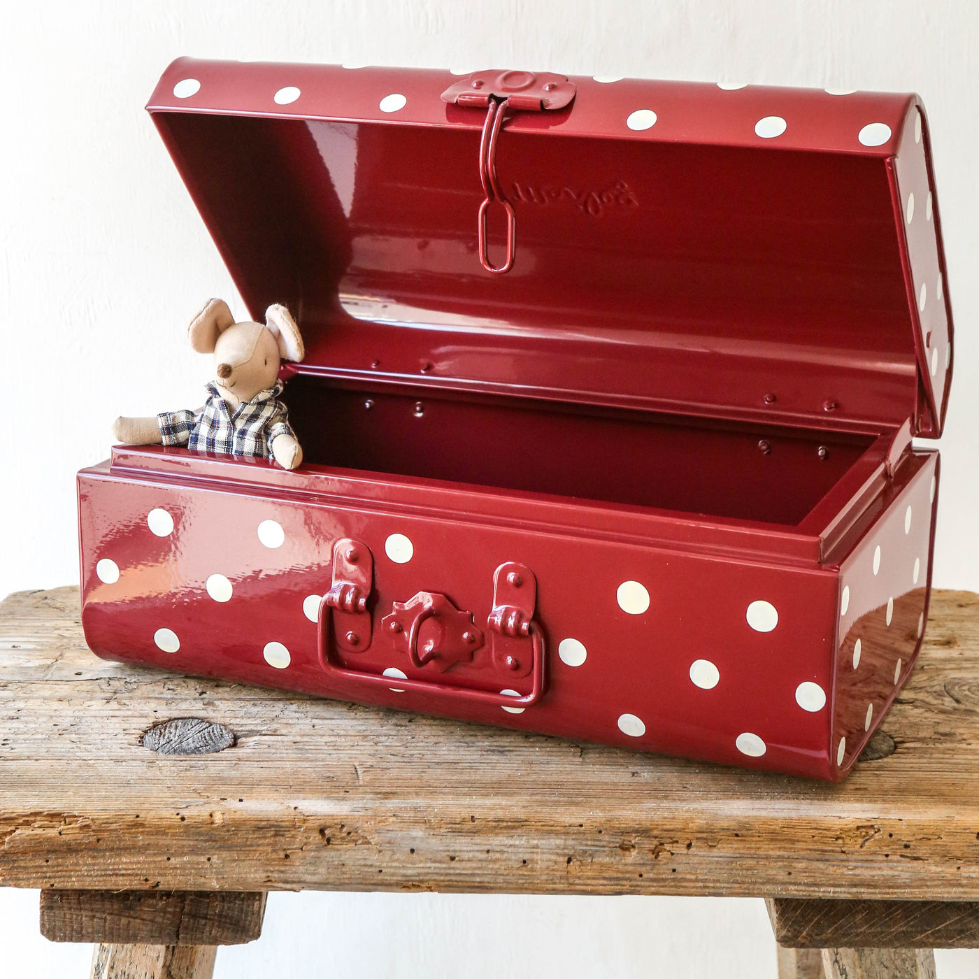 Storage Suitcase Trunk - Red with Dots