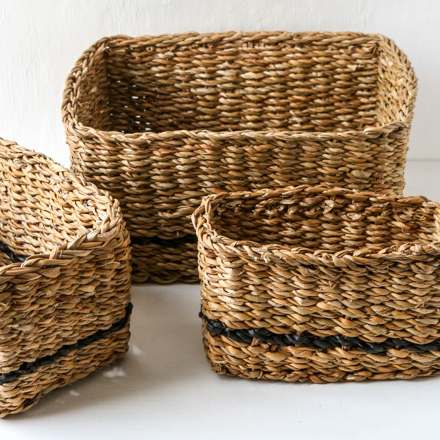 Stripe Seagrass Baskets - Small set of three