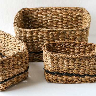 Stripe Seagrass Baskets - Small set of three
