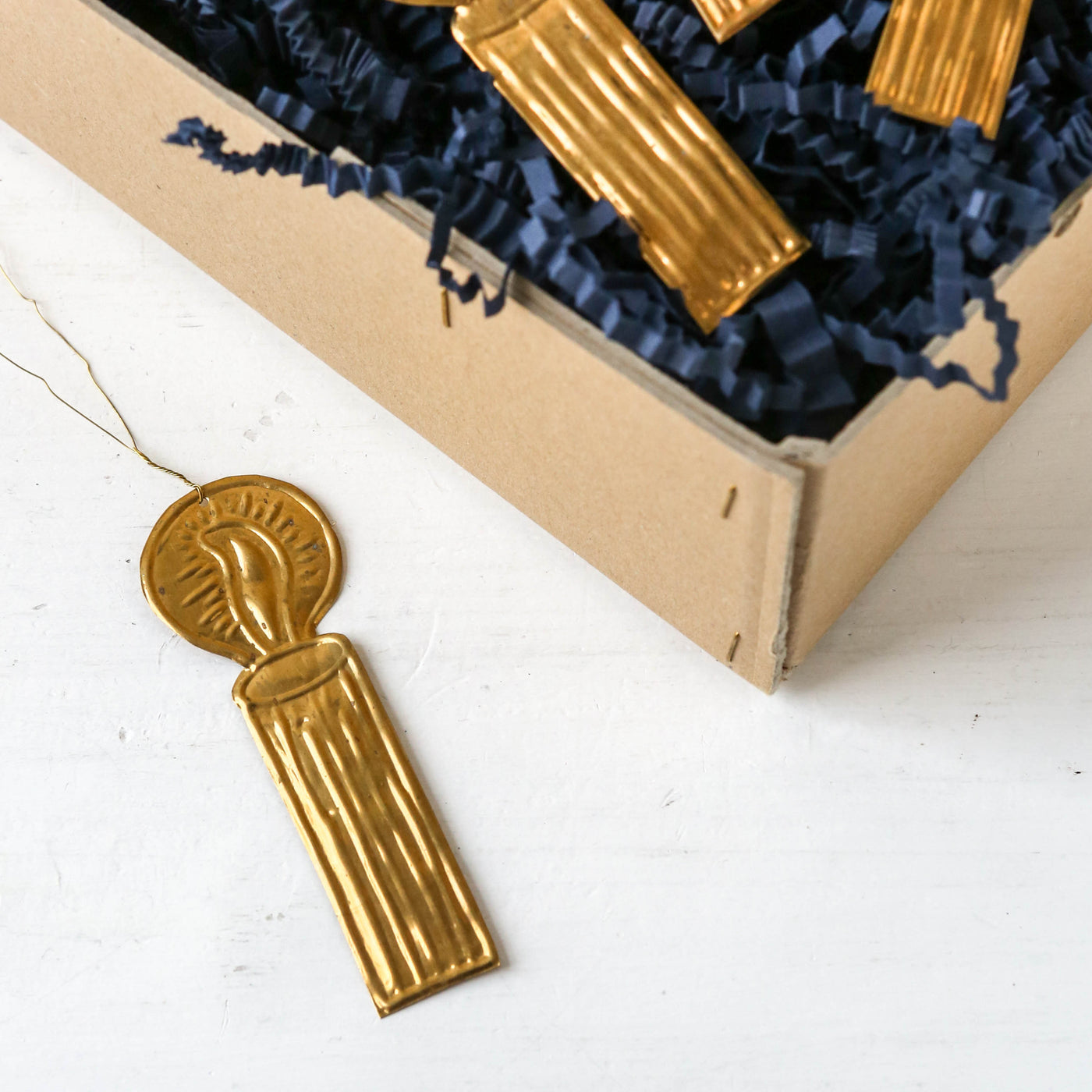 Candle Flame Decoration - Pressed Antique Brass