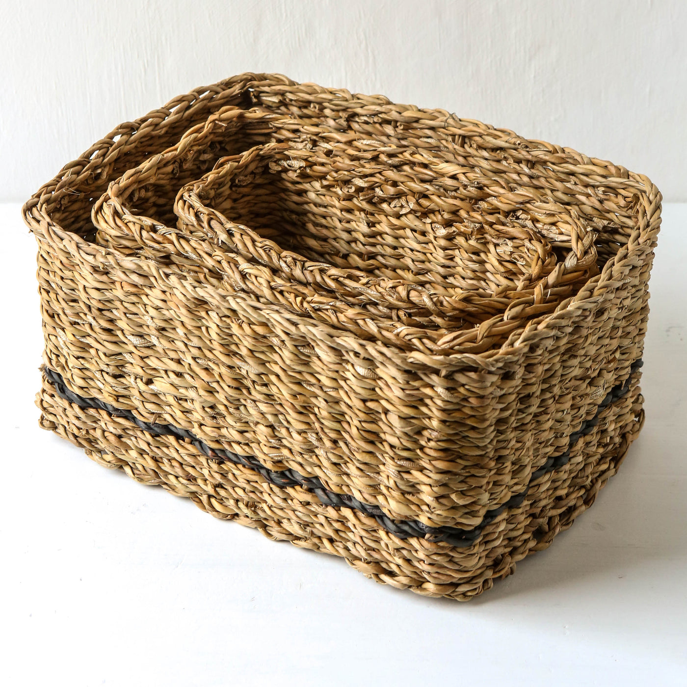 Stripe Seagrass Baskets - Small set of three