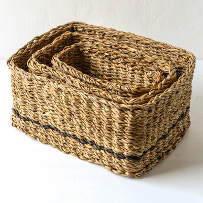 Stripe Seagrass Baskets - Small set of three