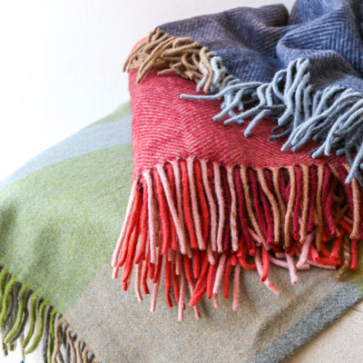 Recycled Wool Blanket - Pink Herringbone Block Check