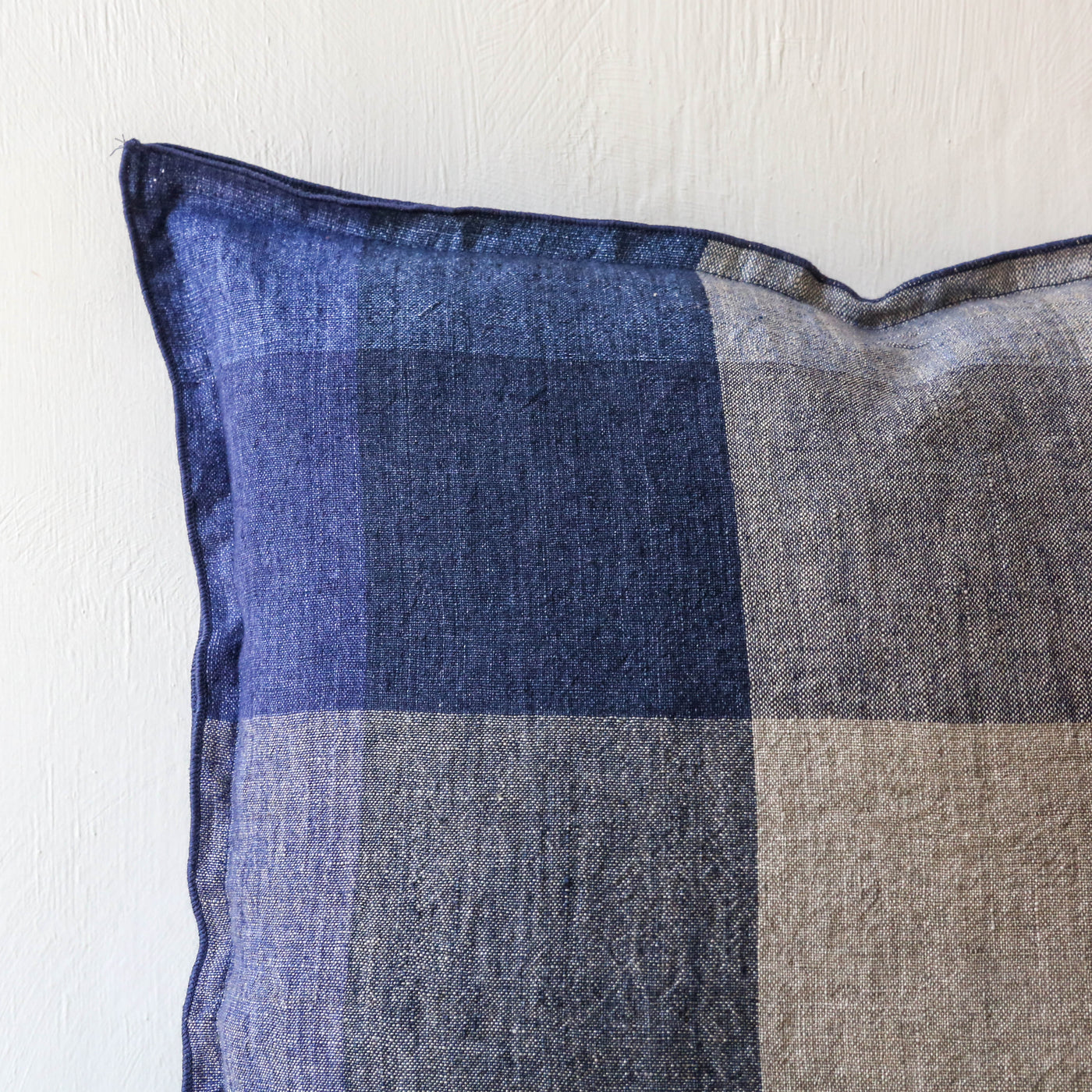 Linen Check Cushion Cover - Denim 50cm