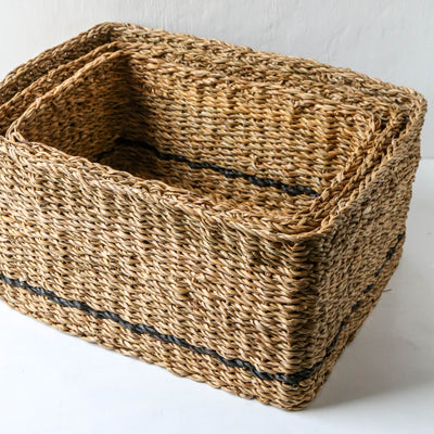 Stripe Seagrass Baskets - Large set of three