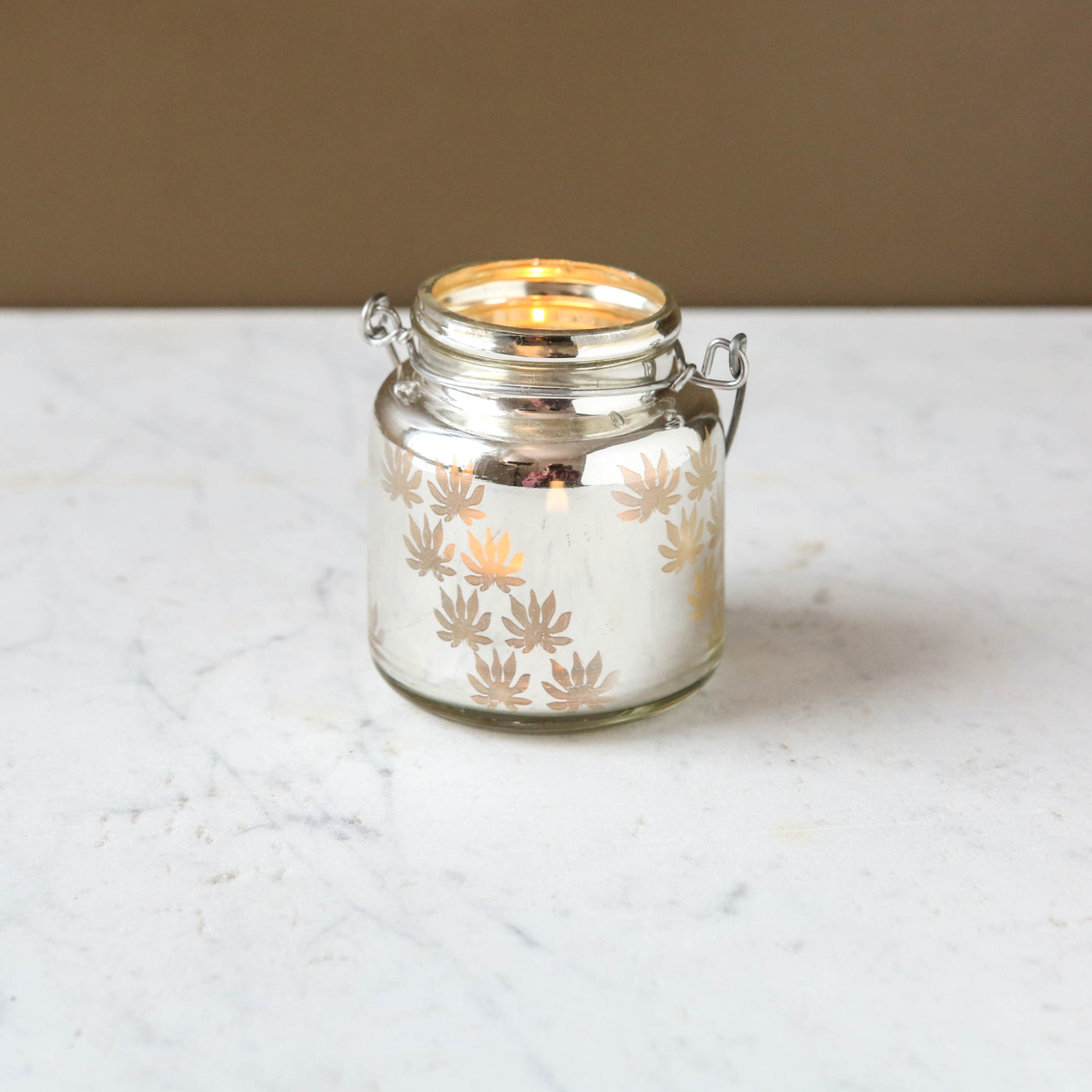 Etched Jam-Jar Style Votive - Antique Silver