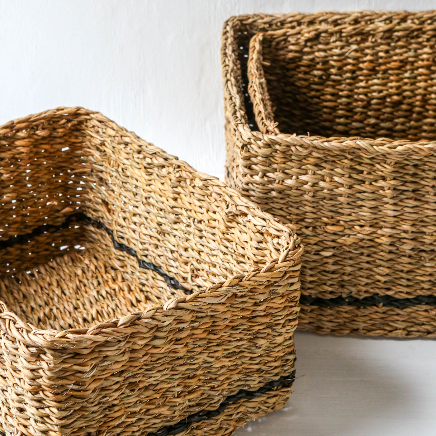 Stripe Seagrass Baskets - Large set of three