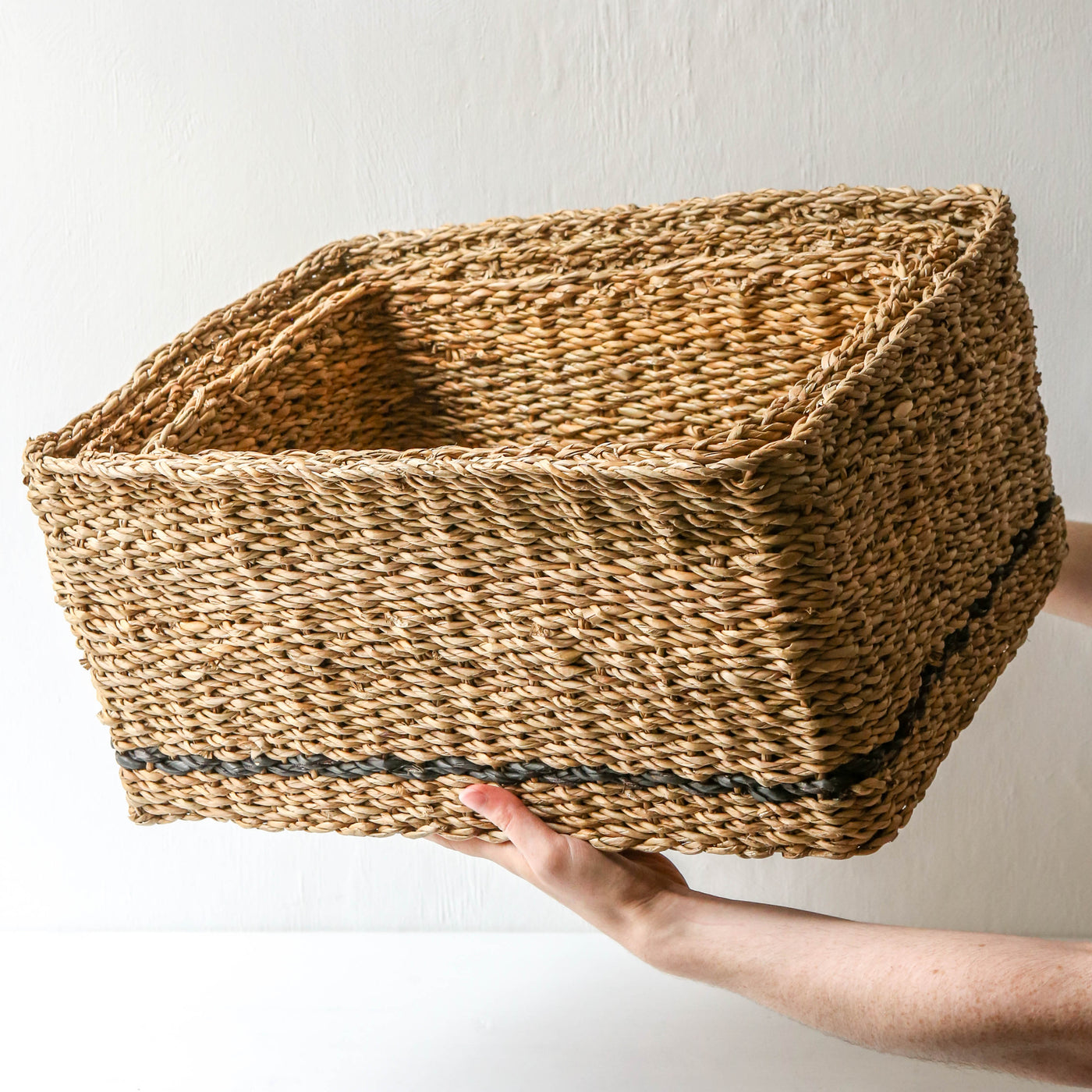 Stripe Seagrass Baskets - Large set of three