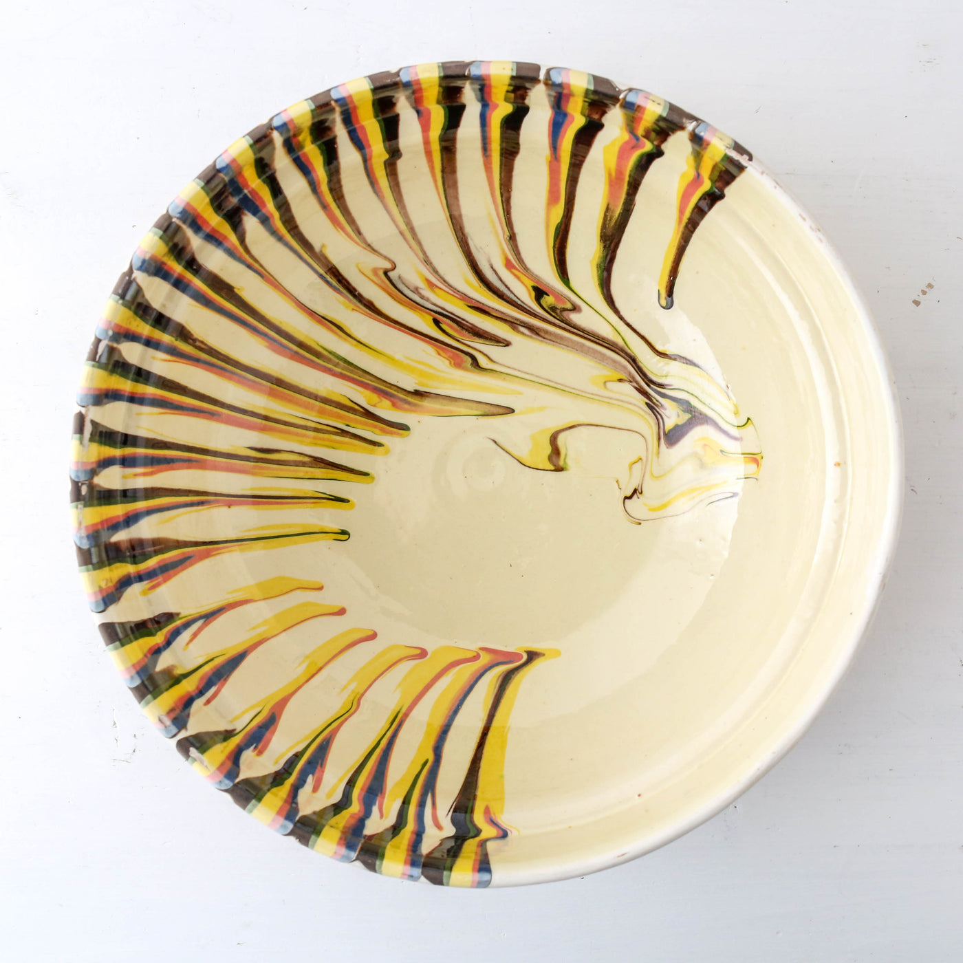 Large Romanian Slipware Folk Bowl - Design E