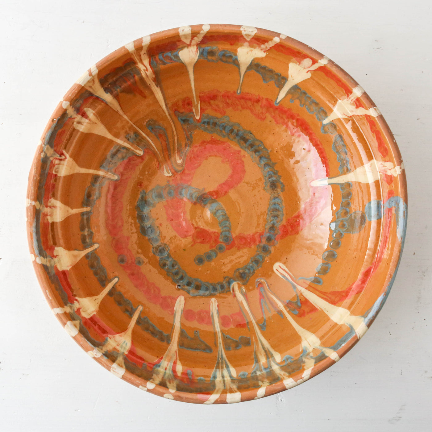 Large Romanian Slipware Folk Bowl - Design A