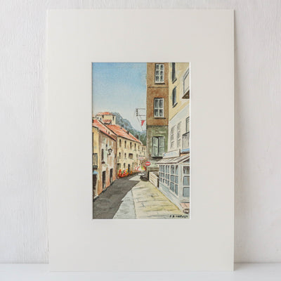 Vintage Original Watercolour Artwork - Sunny French Street