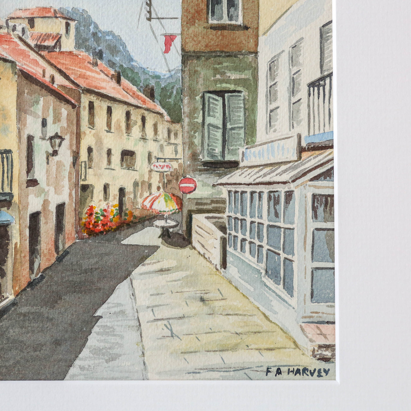 Vintage Original Watercolour Artwork - Sunny French Street