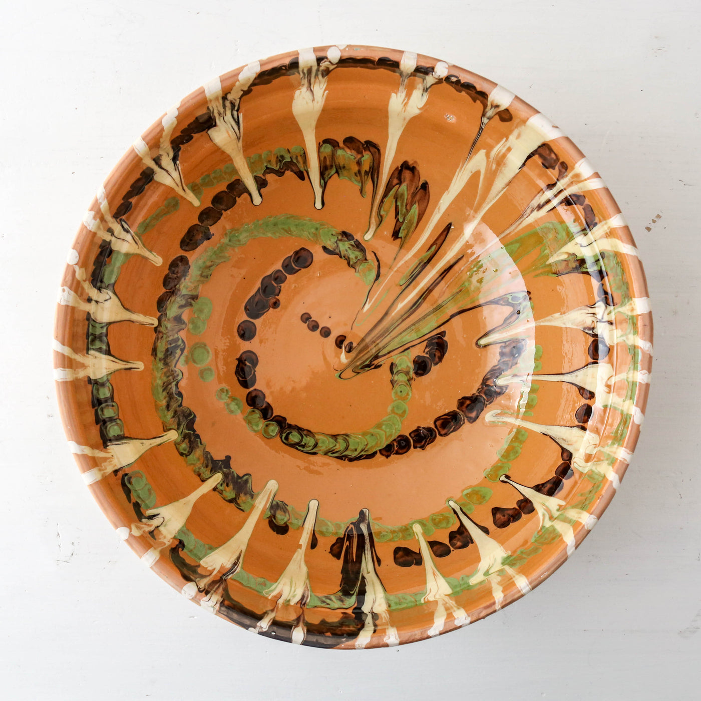 Large Romanian Slipware Folk Bowl - Design C