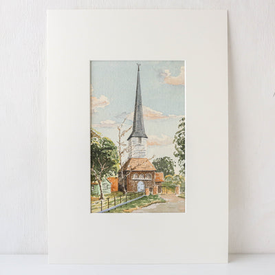 Vintage Original Watercolour Artwork - Essex Village Church