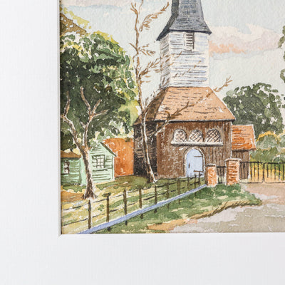 Vintage Original Watercolour Artwork - Essex Village Church