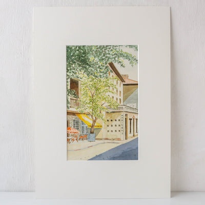 Vintage Original Watercolour Artwork - French Cafe Scene