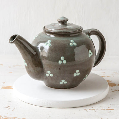 Vintage Slipware Pottery Teapot - Grey with spots design