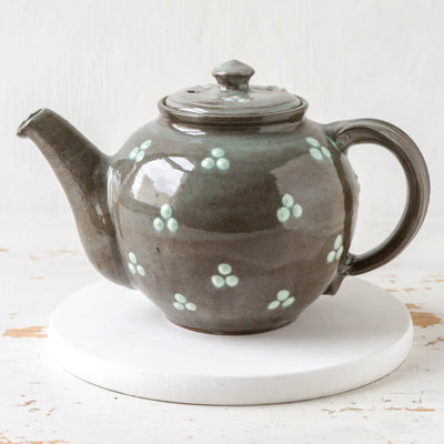 Vintage Slipware Pottery Teapot - Grey with spots design