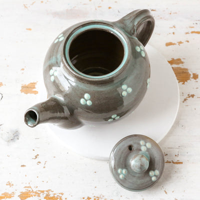Vintage Slipware Pottery Teapot - Grey with spots design