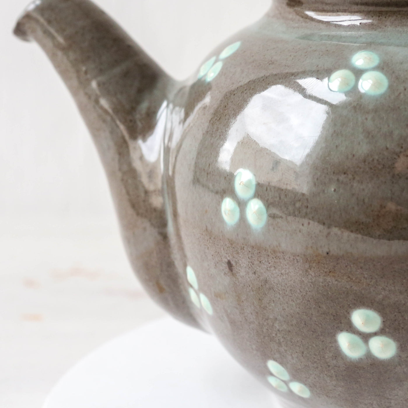 Vintage Slipware Pottery Teapot - Grey with spots design
