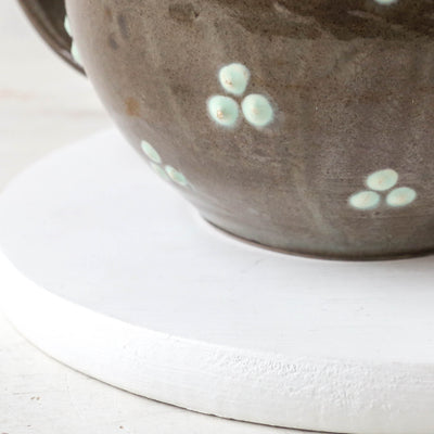 Vintage Slipware Pottery Teapot - Grey with spots design